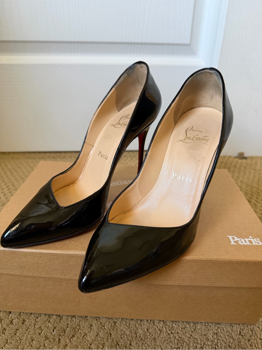 Christian Louboutin Corneille 100 Black Patent Leather Pointed-Toe Pumps